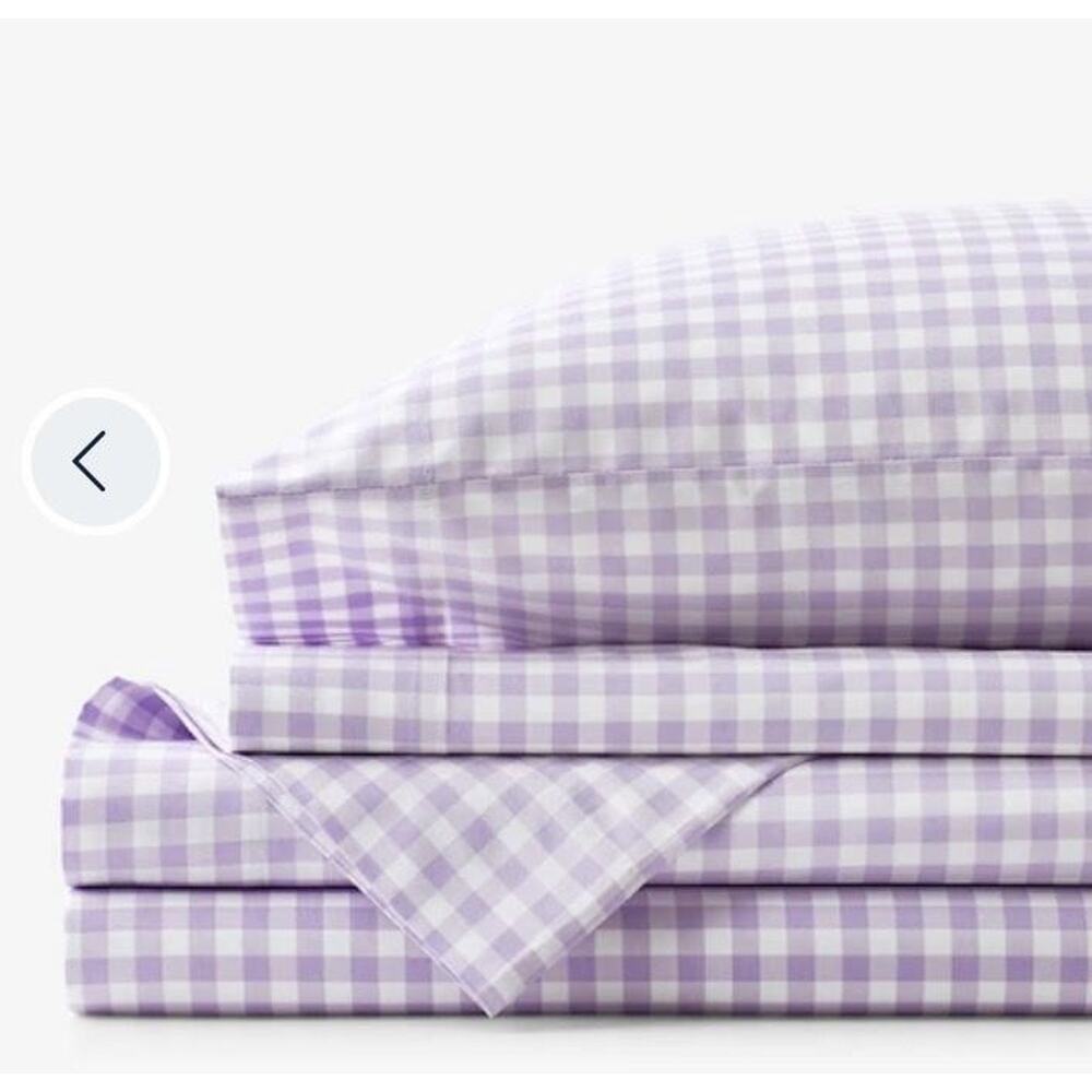 The Company Store Sheet Set QUEEN Gingham Organic Cotton Percale Lilac Bedding